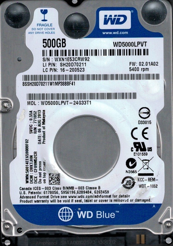 Western Digital WD5000LPVT-24G33T1 500GB DCM: DVKTJHN