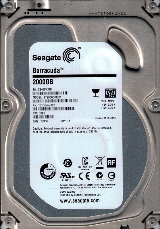 ST2000DM001 P/N: 1CH164-302 F/W: CC26 TK Z24 Seagate 2TB