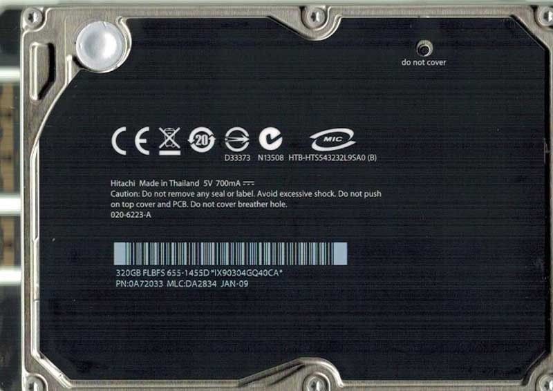 Hitachi HTS543232L9SA0 P/N: 0A72033 MLC: DA2834 320GB MAC 655-1455D