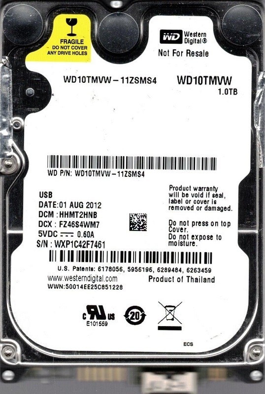 Western Digital WD10TMVW-11ZSMS4 USB 3.0 1TB DCM: HHMT2HNB WXP1C