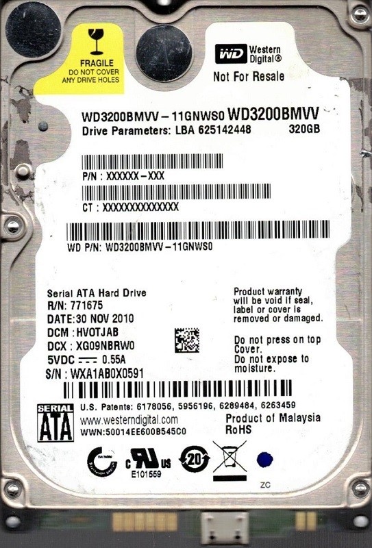 Western Digital WD3200BMVV-11GNWS0 USB 2.0 320GB DCM: HVOTJAB