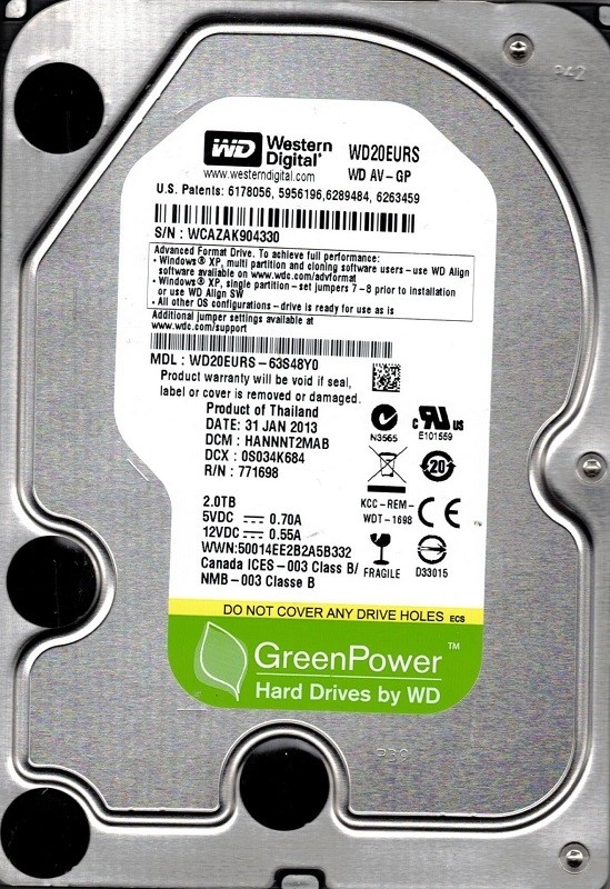 WD20EURS-63S48Y0 DCM: HANNNT2MAB WCAZA Western Digital 2TB