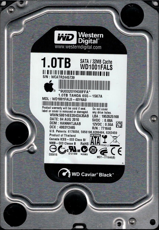 WD1001FALS-40Y6A0 DCM: HANNHTJAAB MAC 655-1567A Western Digital 1TB
