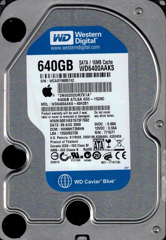 Western Digital WD6400AAKS-40H2B1 640GB DCM: HHNNHT2MHN MAC 655-1528C