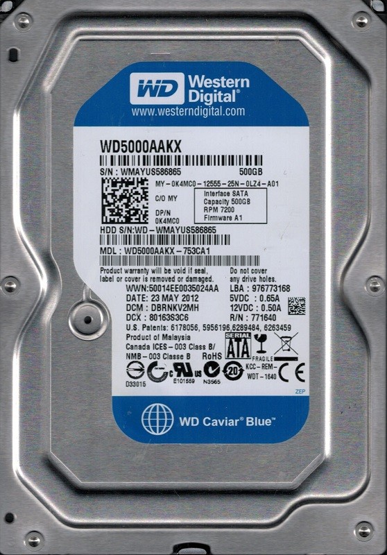 WD5000AAKX-753CA1 DCM: DBRNKV2MH WMAYU Western Digital 500GB