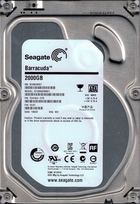 Seagate ST2000DM001 F/W: CC47 P/N: 1CH164-575 2TB WU W34