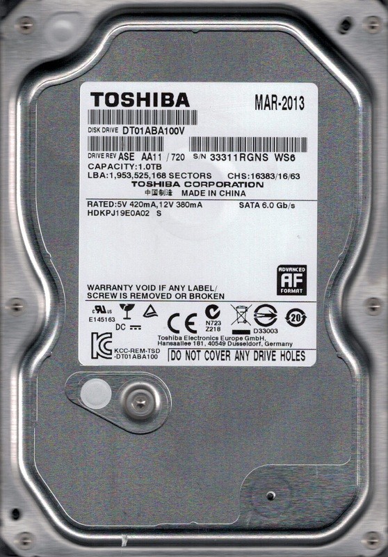 DT01ABA100V ASE AA11/720 TOSHIBA 1TB