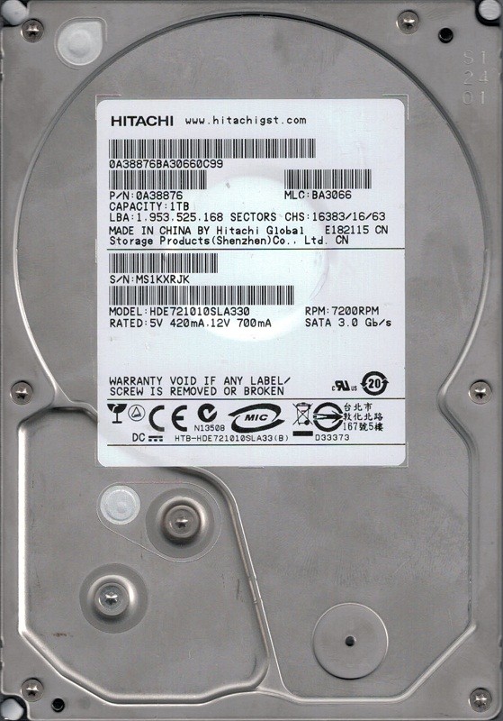 Hitachi HDE721010SLA330 P/N: 0A38876 MLC: BA3066 1TB