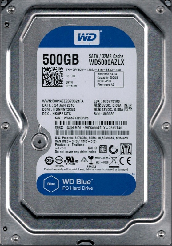 WD5000AZLX-75K2TA0 DCM: HBNNNT2CEB WCC6Z Western Digital 500GB