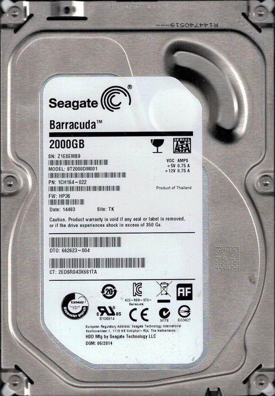 Seagate ST2000DM001 P/N: 1CH164-022 F/W: HP36 TK 2TB Z1E