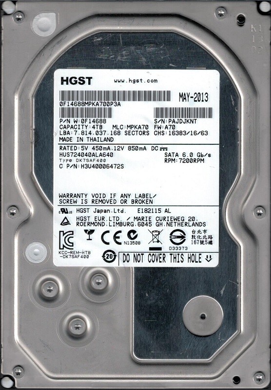 HUS724040ALA640 P/N: 0F14688 MLC: MPKA70 HGST 4TB