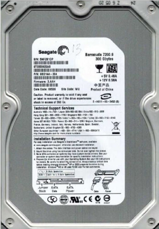 Seagate ST3300622AS P/N: 9BD144-304 F/W: 3.AAH 300GB WU 5NF