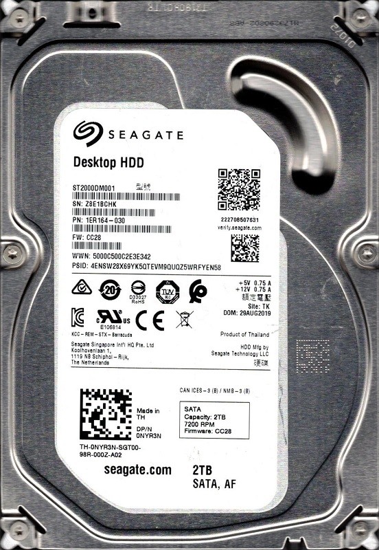 ST2000DM001 P/N: 1ER164-030 F/W: CC28 TK Z8E Seagate 2TB