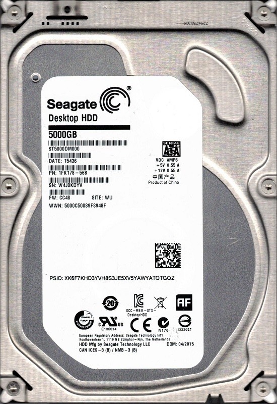 ST5000DM000 P/N: 1FK178-568 F/W: CC48 WU W4J Seagate 5TB