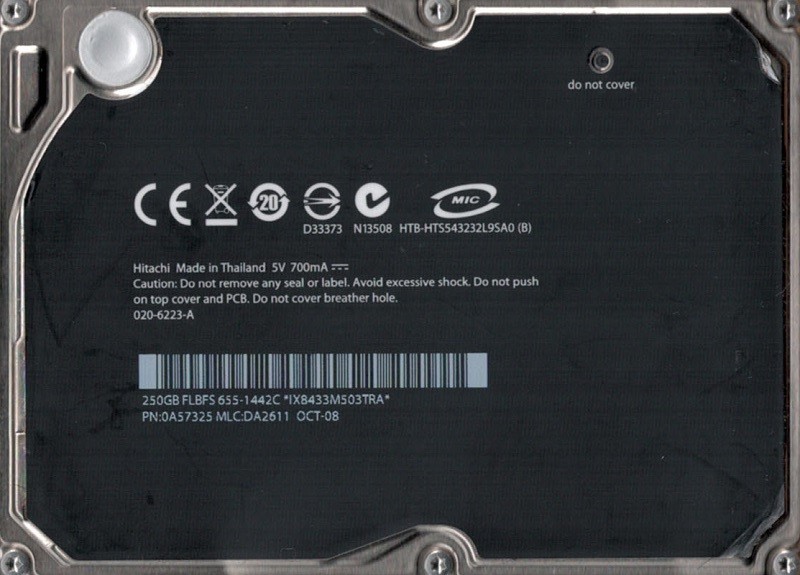 Hitachi HTS543232L9SA0 MLC: DA2611 P/N: 0A57325 250GB 655-1442C