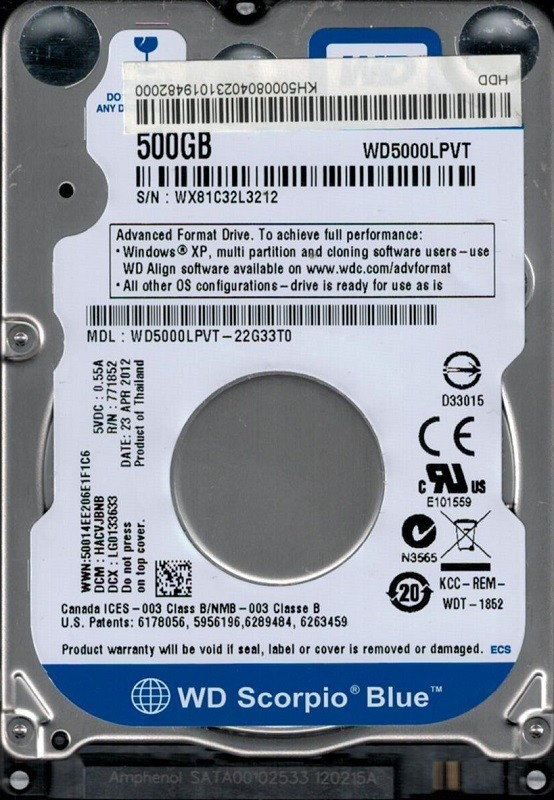 Western Digital WD5000LPVT-22G33T0 500GB DCM: HACVJBNB