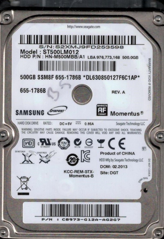 Samsung ST500LM012 HN-M500MBB/A1 500GB MAC 655-1786B Momentus