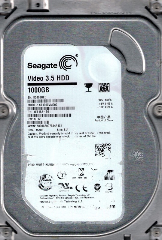Seagate ST1000VM002 P/N: 1ET162-501 F/W: SC12 1TB SU