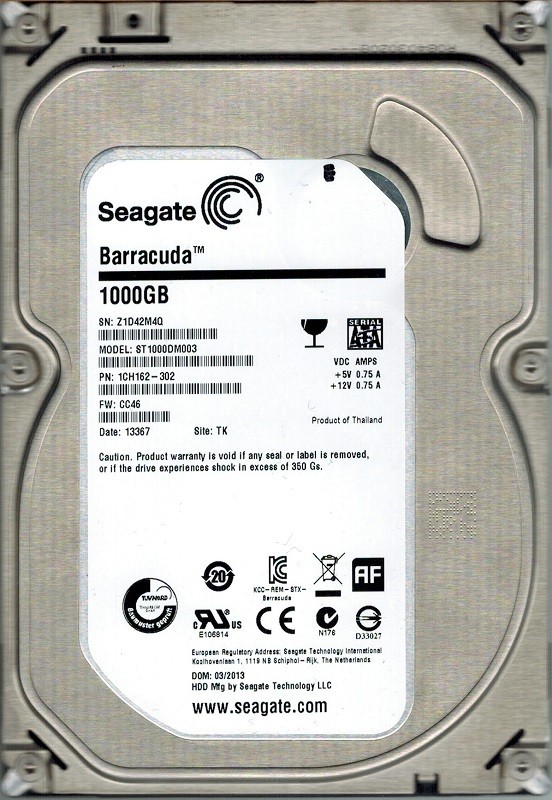 Seagate ST1000DM003 F/W: CC46 P/N: 9YN162-302 1TB TK