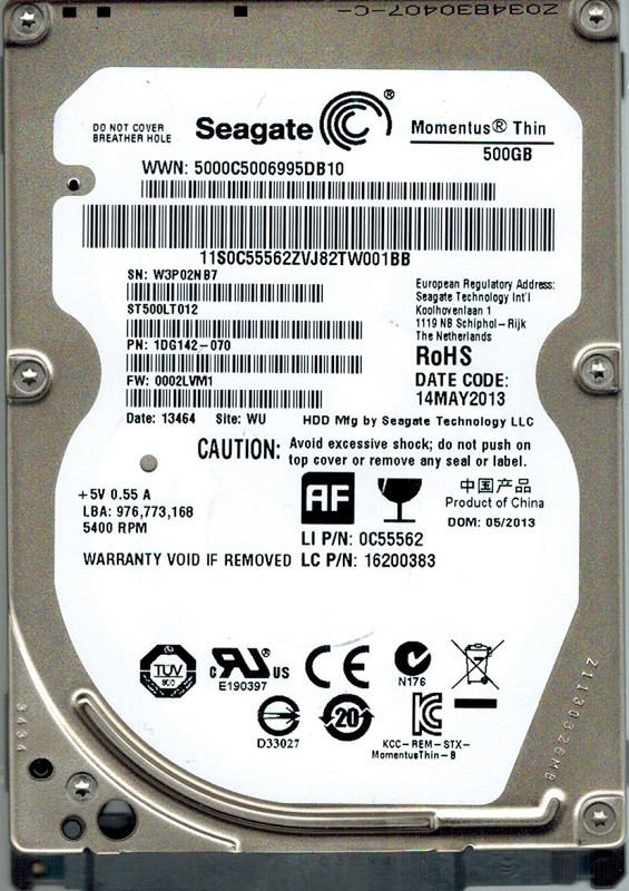 Seagate ST500LT012 P/N: 1DG142-070 F/W: 0002LVM1 WU 500GB W3P
