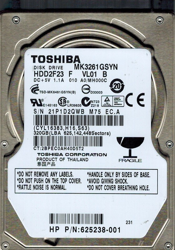 Toshiba MK3261GSYN HDD2F23 F VL01 B 320GB THAILAND