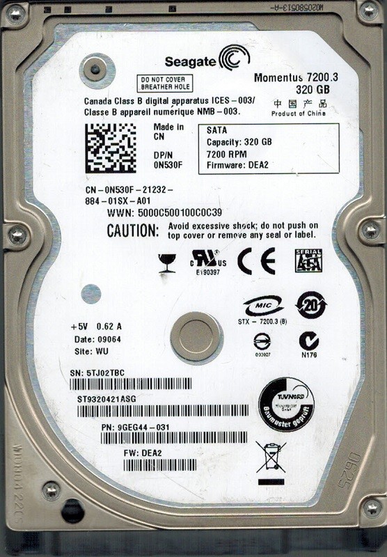 Seagate ST9320421ASG P/N: 9GEG44-031 F/W: DEA2 320GB WU