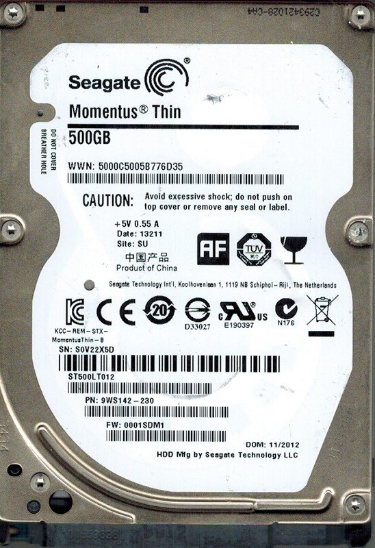 Seagate ST500LT012 F/W: 0001SDM1 P/N: 9WS142-230 500GB SU