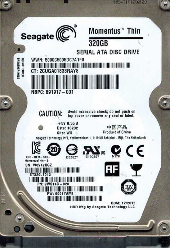 Seagate ST320LT012 P/N: 9WS14C-020 F/W: 0001YAM1 320GB WU