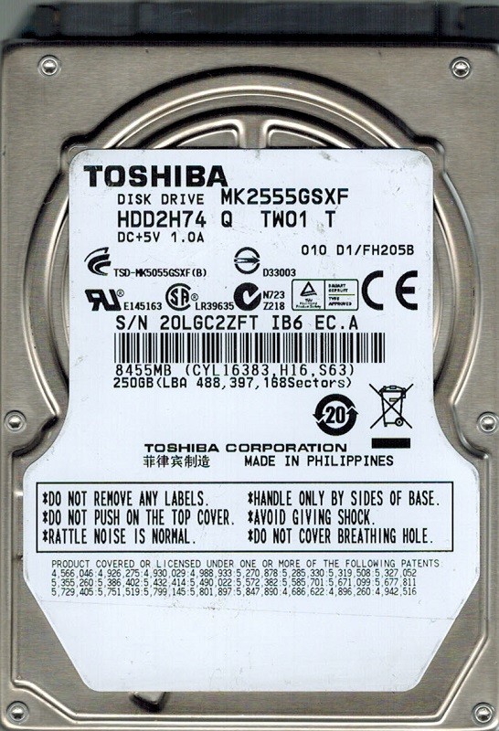 Toshiba MK2555GSXF 250GB HDD2H74 Q TW01 T PHILIPPINES