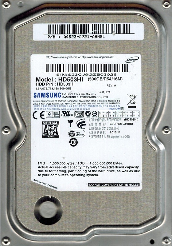 Samsung HD503HI SPINPOINT 500GB P/N: A4523-C721-AHNBL