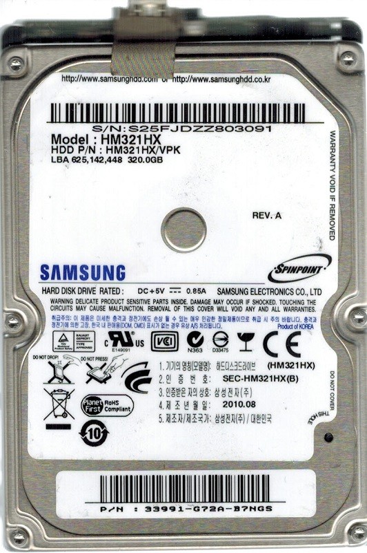 Samsung HM321HX/VPK Spinpoint 320GB USB 2.0 P/N: C4373-G82A-AG038