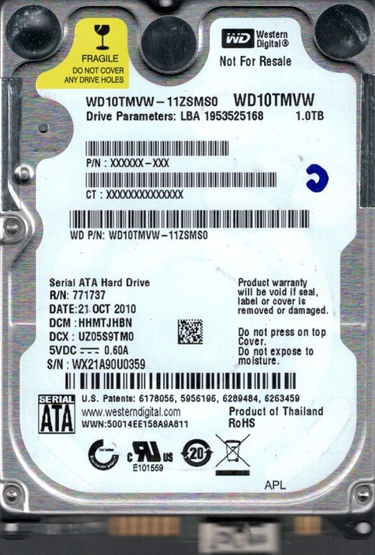 WD10TMVW-11ZSMS0 DCM: HHMTJHBN WX21A Western Digital 1TB