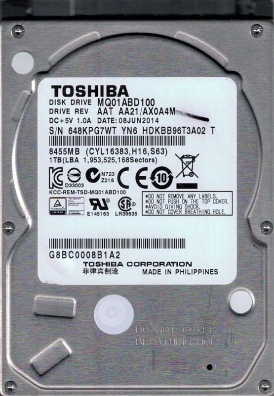 Toshiba MQ01ABD100 1TB AAT AA21/AX0A4M PHILIPPINES