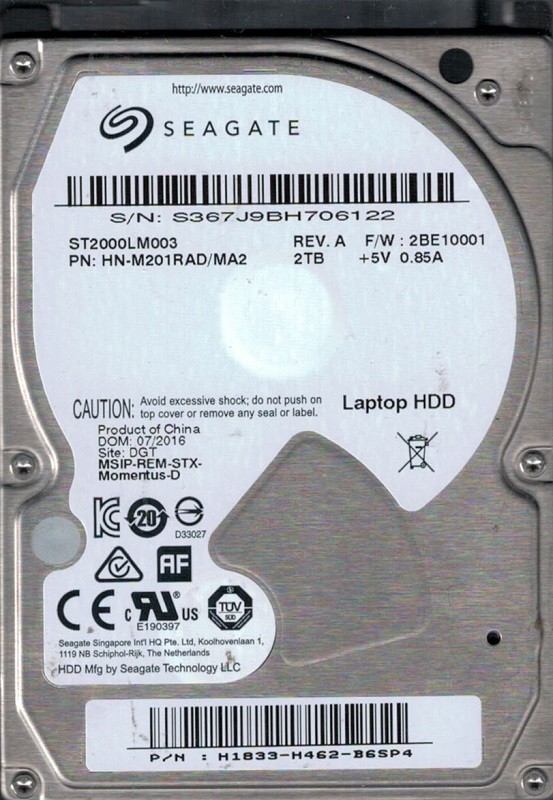 ST2000LM003 HN-M201RAD/MA2 F/W: 2BE10001 Seagate 2TB