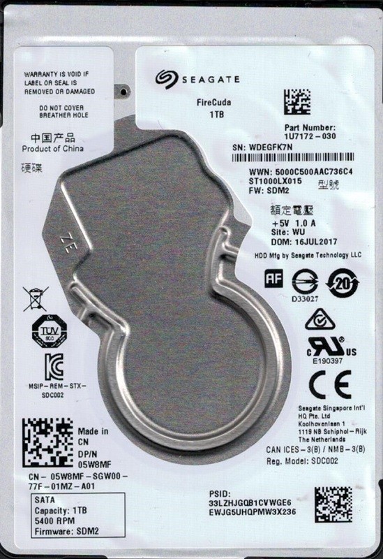 ST1000LX015 P/N: 1U7172-030 F/W: SDM2 WU WDE Seagate 1TB