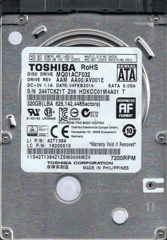 MQ01ACF032 AAM AA00/AV001E PHILIPPINES Toshiba 320GB