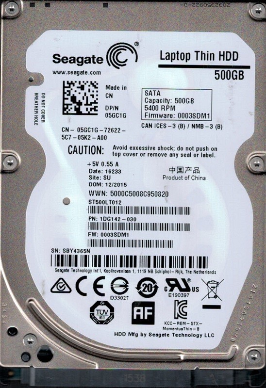 ST500LT012 P/N: 1DG142-030 F/W: 0003SDM1 SU SBY Seagate 500GB