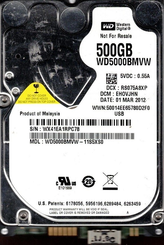 Western Digital WD5000BMVW-11S5XS0 DCM: EHOVJHN 500GB USB 3.0