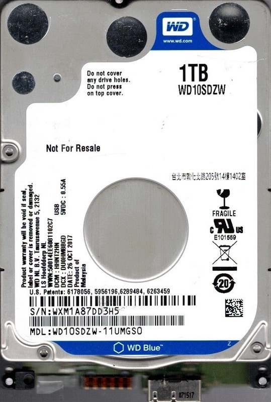 WD10SDZW-11UMGS0 DCM: HHNT2HN WXM1A Western Digital 1TB