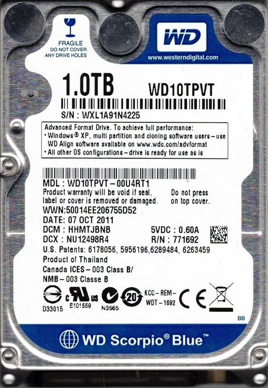 Western Digital WD10TPVT-00U4RT1 1TB DCM: HHMTJBNB