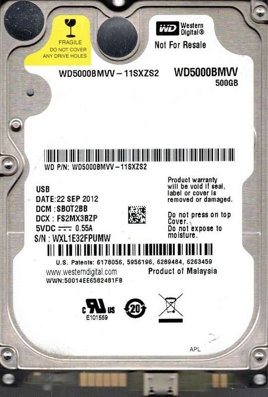 Western Digital WD5000BMVV-11SXZS2 500GB USB 2.0 DCM: SBOT2BB
