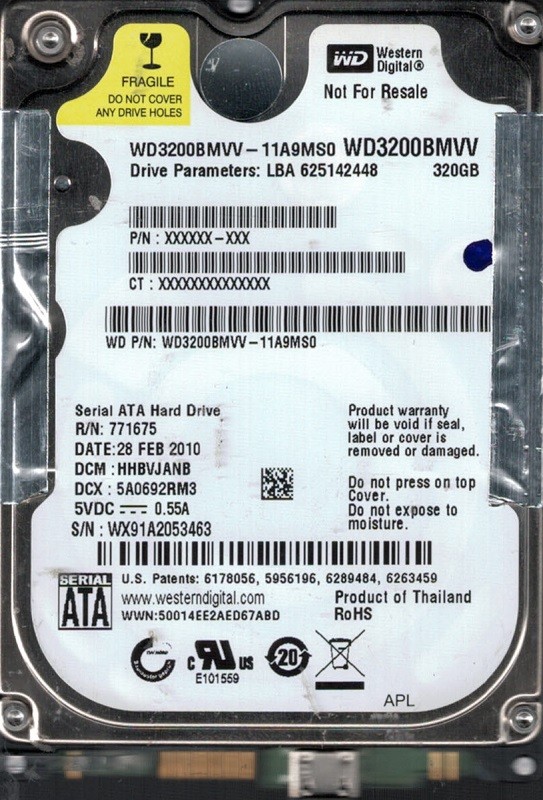 Western Digital WD3200BMVV-11A9MS0 320GB DCM: HHBVJANB