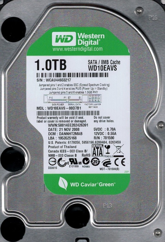 Western Digital WD10EAVS-00D7B1 1TB DCM: DANNHT2MAB