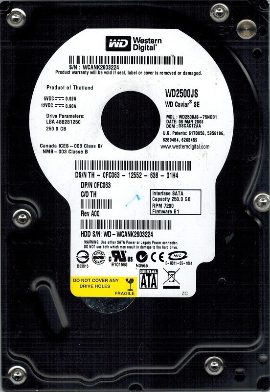 Western Digital WD2500JS-75NCB1 DCM: DSCACT2AA 250GB