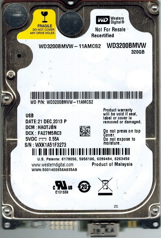 Western Digital WD3200BMVW-11AMCS2 USB 3.0 320GB DCM: HAOTJBN