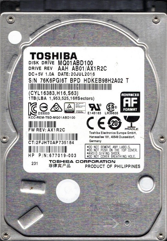 MQ01ABD100 AAH AB01/AX1R2C HDKEB98H2A02 T Philippines Toshiba 1TB