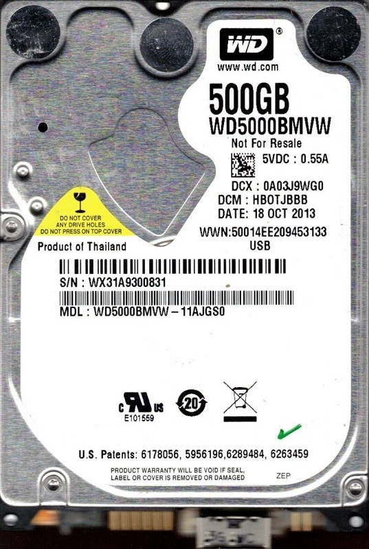 Western Digital WD5000BMVW-11AJGS0 500GB DCM: HBOTJBBB WX31A USB 3.0