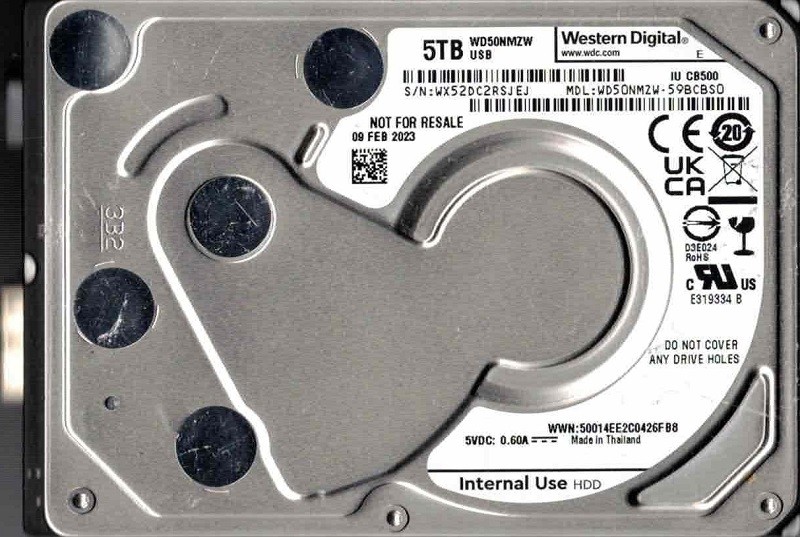 WD50NMZW-59BCBS0 USB 3.0 WX52D FEB 2023 Western Digital 5TB USB Hard Drive
