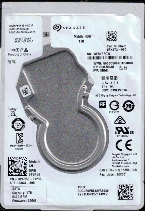 ST1000LM035 P/N: 1RK172-030 F/W: SDM1 WU WES Seagate 1TB