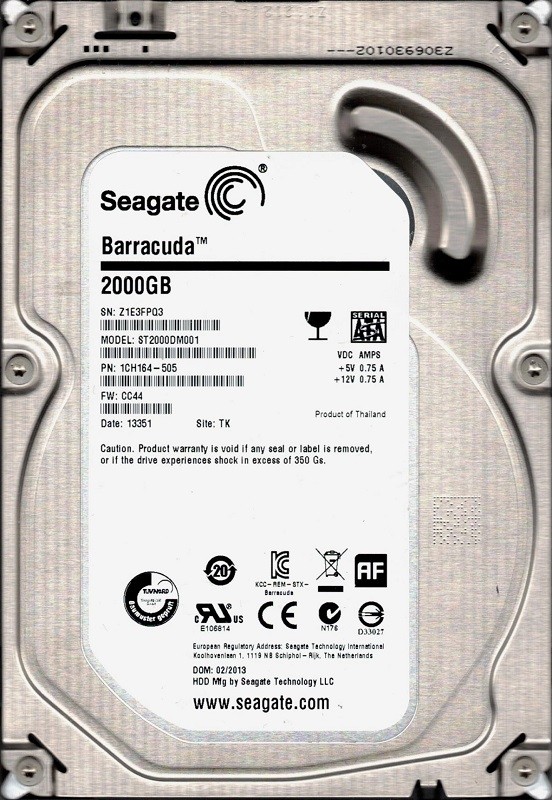 ST2000DM001 Seagate P/N: 1CH164-505 F/W: CC44 TK Z1E 2TB